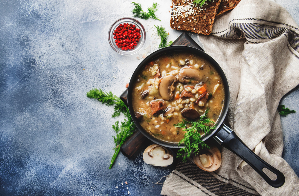 Mushroom Barley Soup with Flanken